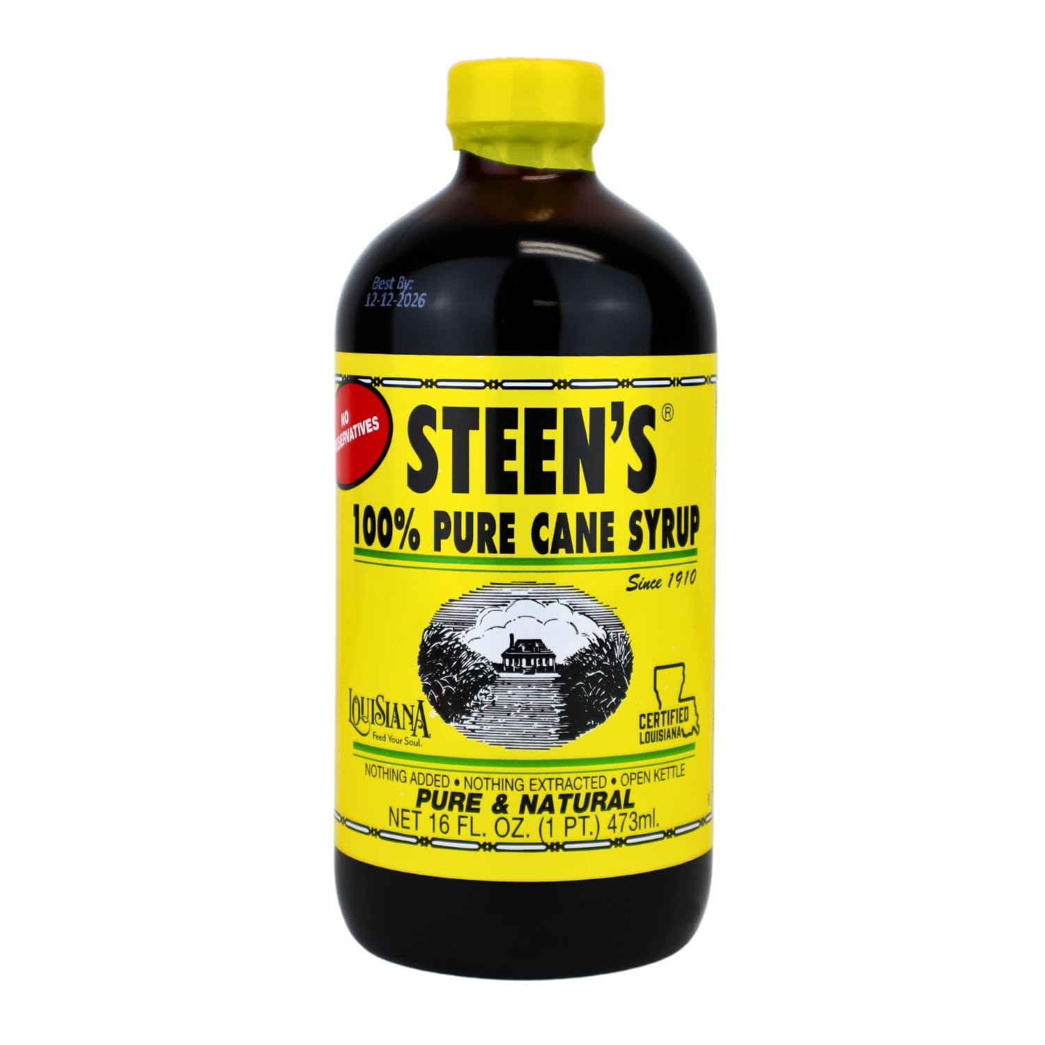 Steen's Pure Cane Syrup 16oz bottle front, rich Louisiana flavor for cooking.