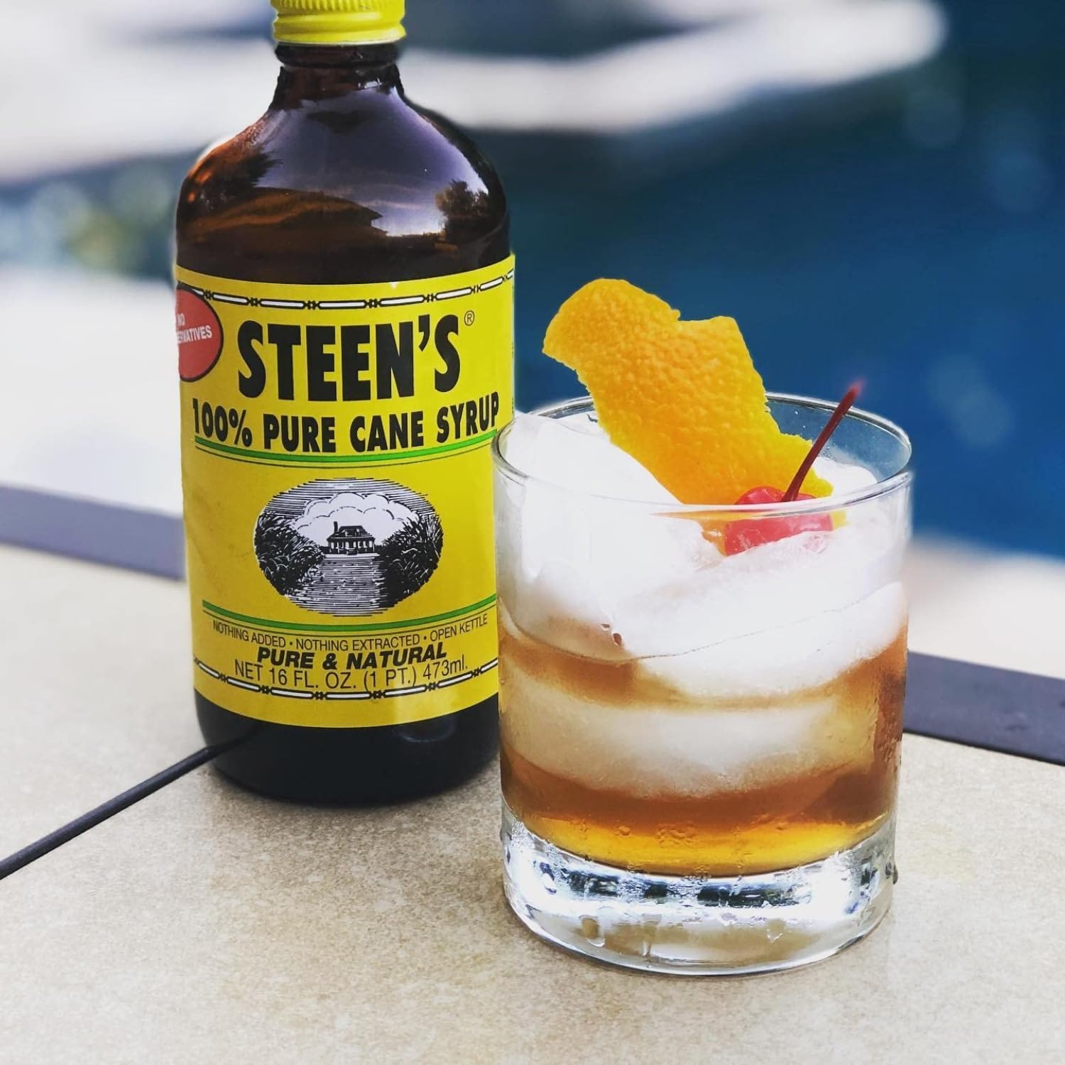 Steen's cane syrup bottle in a cozy kitchen setting.
