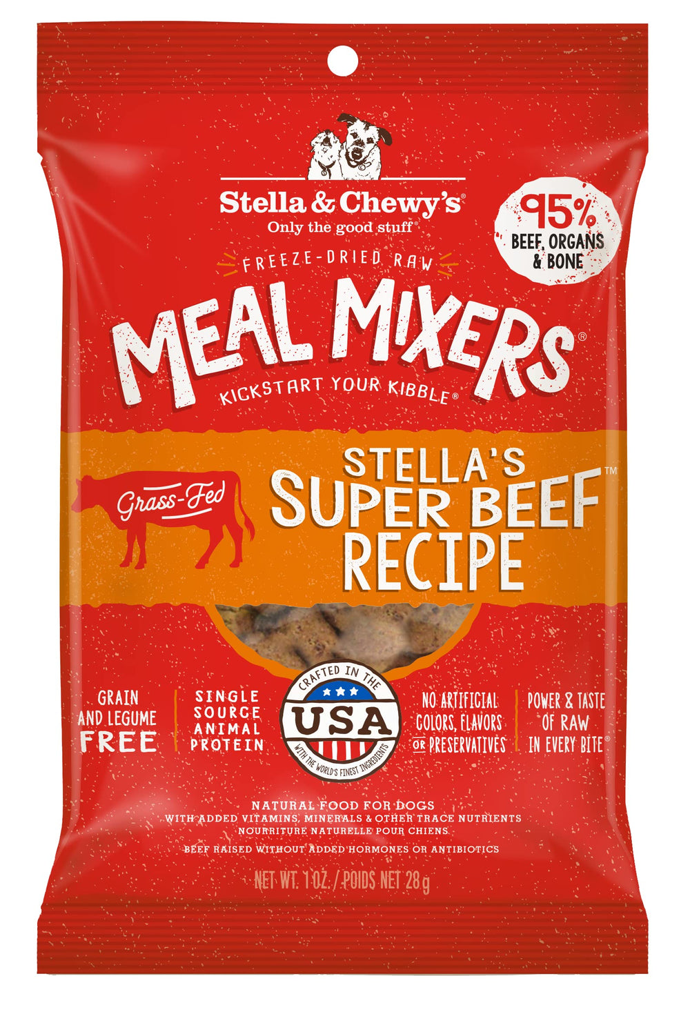 Stella & Chewy's dog meal mixer supr beef 1oz front view for easy prep.