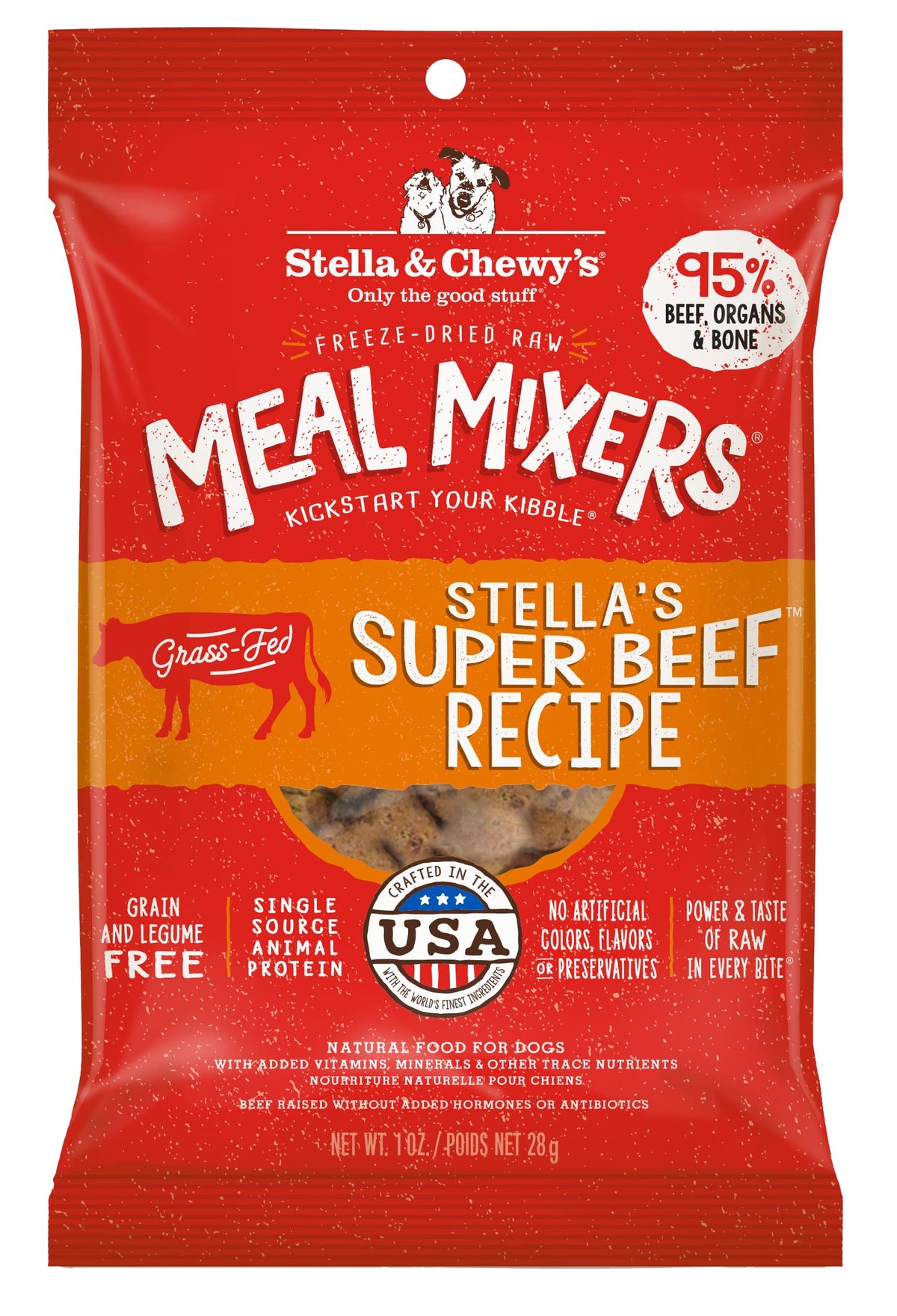 Stella & Chewy's dog meal mixer supr beef 1oz front view for easy prep.