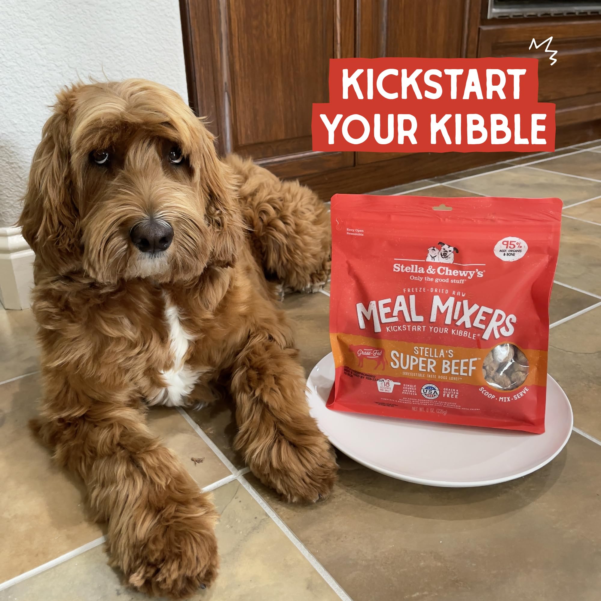 Stella & Chewy's dog meal mixer supr beef 1oz prep scene.