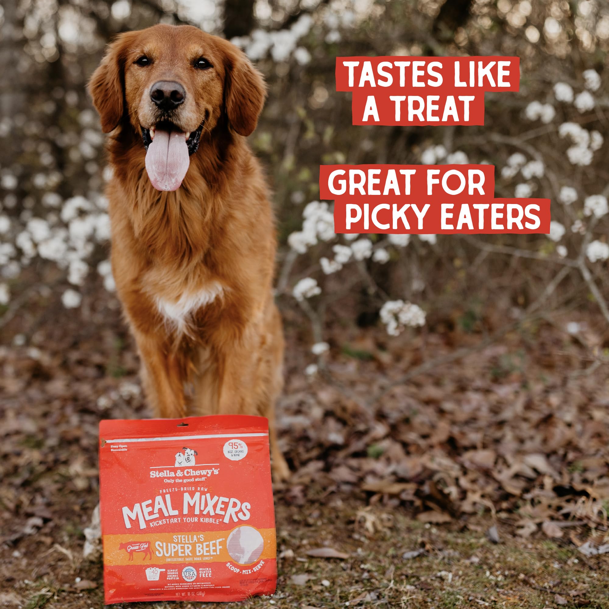 Stella & Chewy's meal mixer supr beef 1oz topper twist demonstrates flavor boost.
