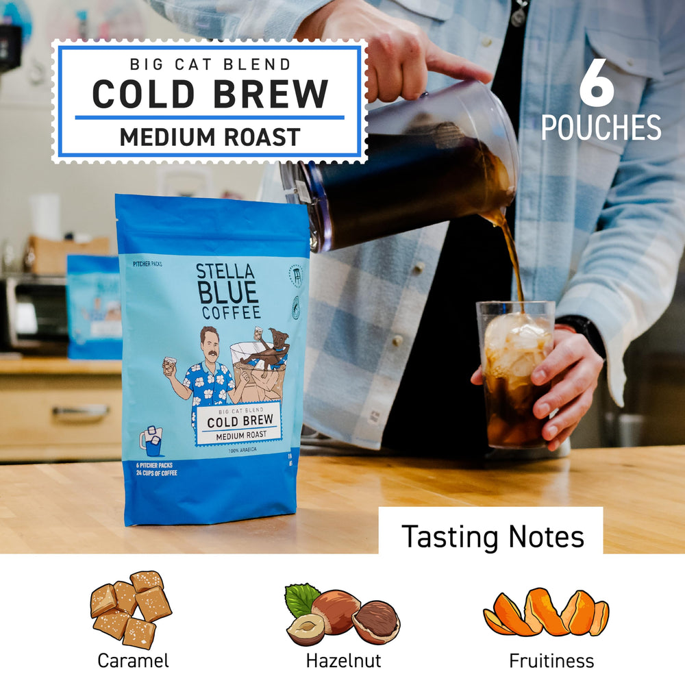Stella Blue cold brew bags steeping for quick, mess-free refreshment.