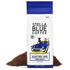 Stella Blue Electric Avenue coffee bag showcasing 100% Arabica beans.
