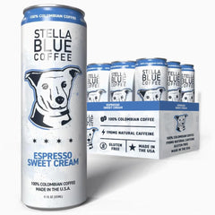 Stella Blue Espresso Sweet Cream Latte can for on-the-go mornings with bold aroma