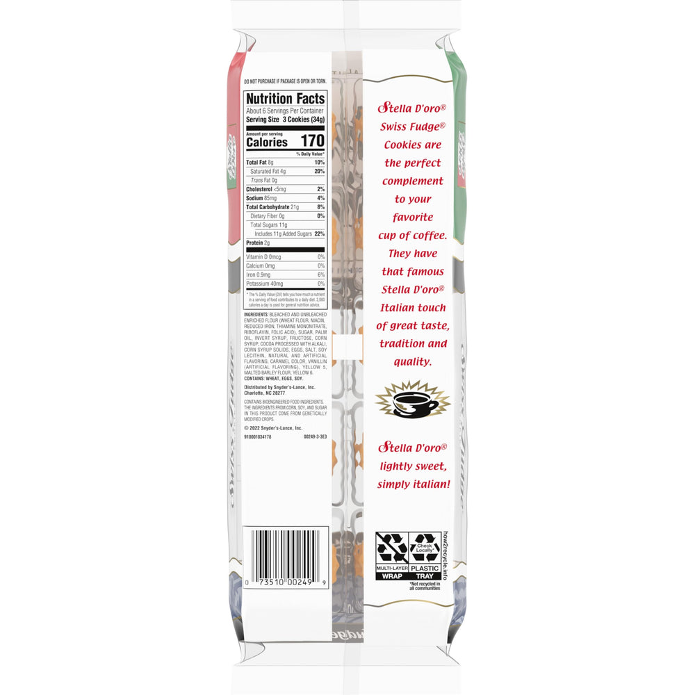 Stella D'oro Swiss Fudge cookies pack, 8 oz, convenient snacking.