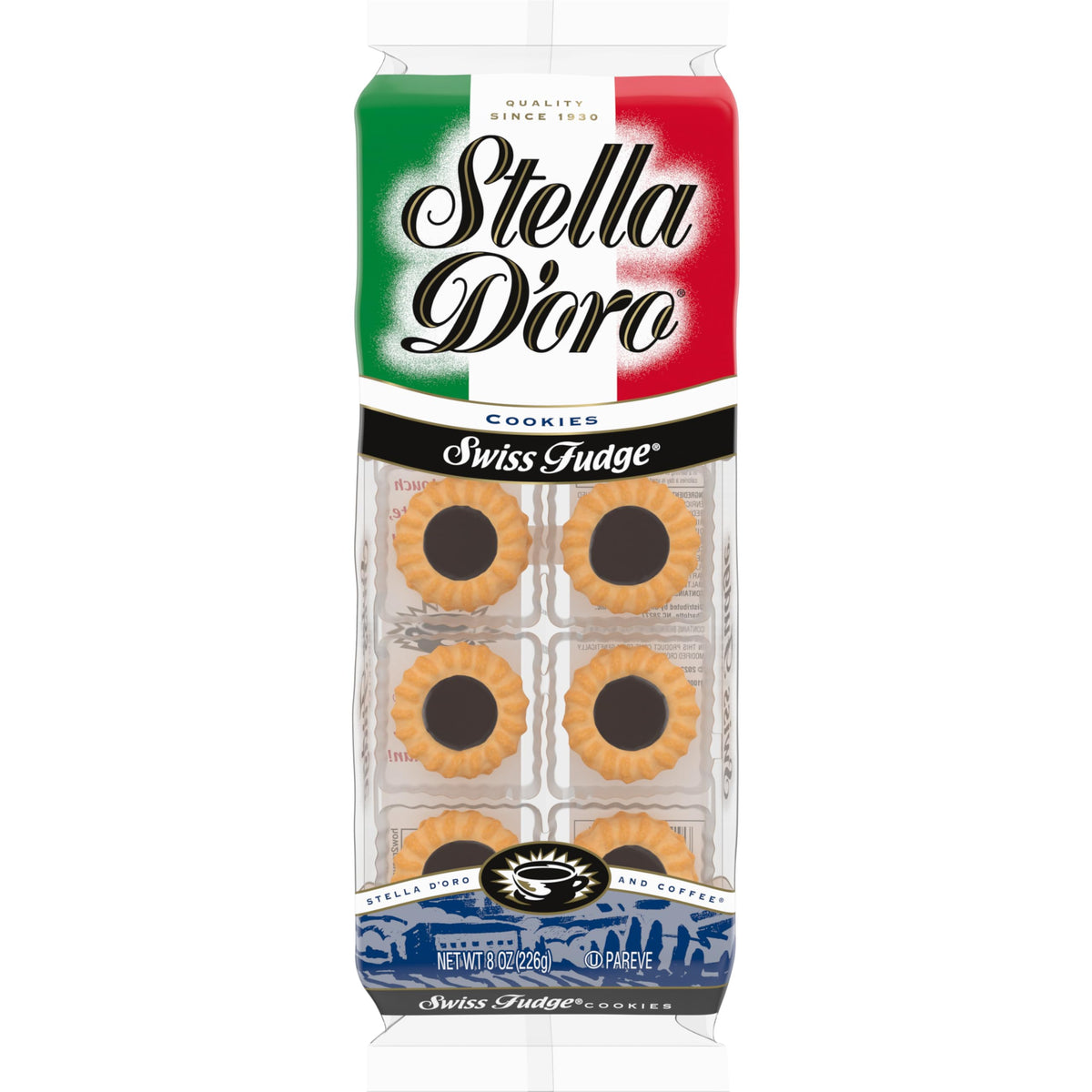 Stella D'oro Swiss Fudge star-shaped cookie with chocolate center, perfect with coffee.