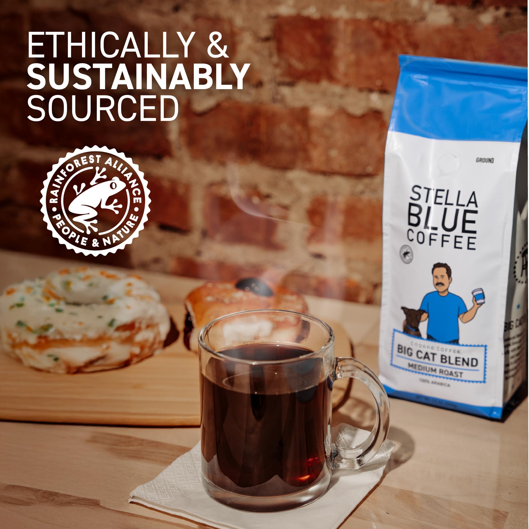 Freshly ground Stella Blue Big Cat Blend ready to pour for flavorful mornings.