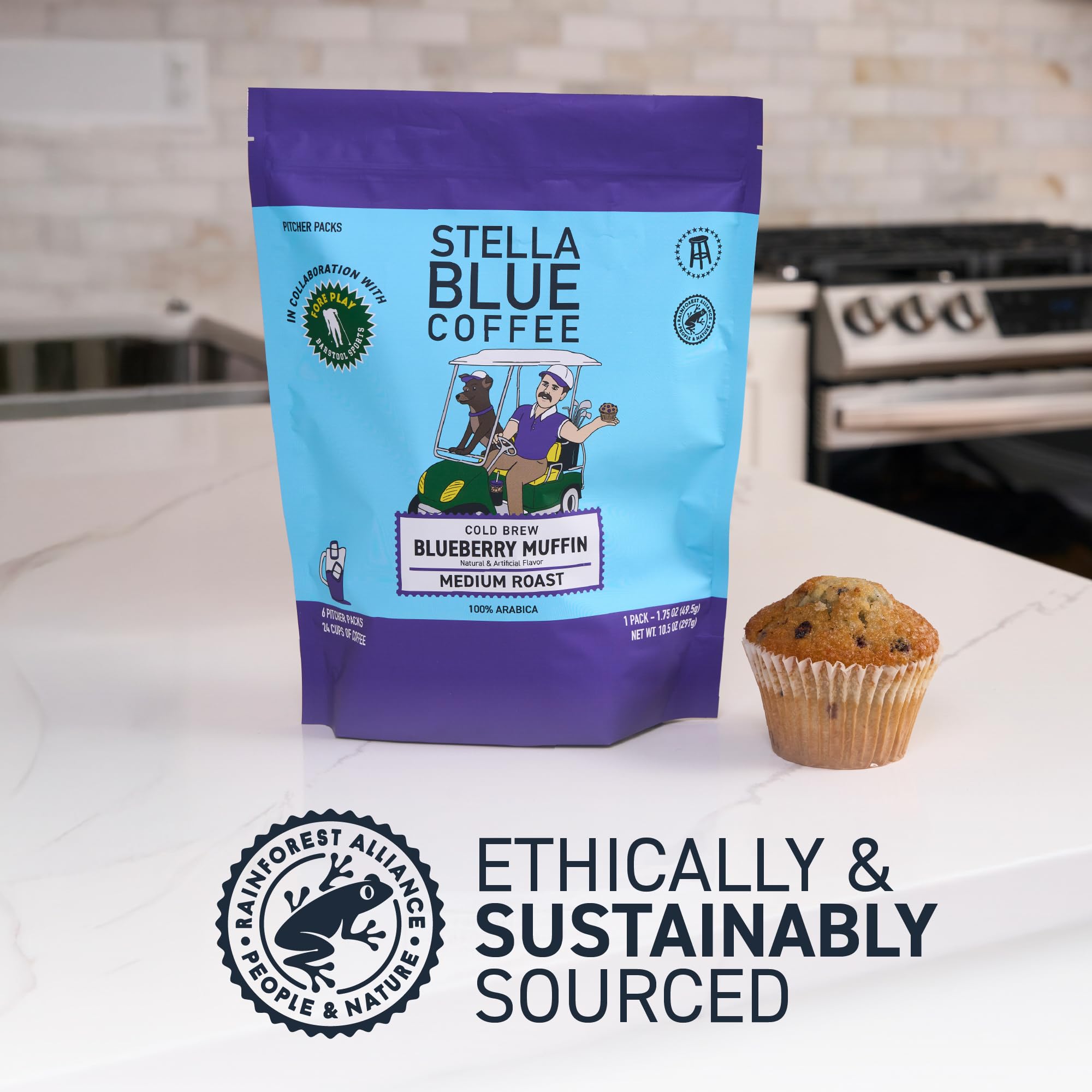 Stella Blue cold brew poured over ice showcases smooth, refreshing flavor.