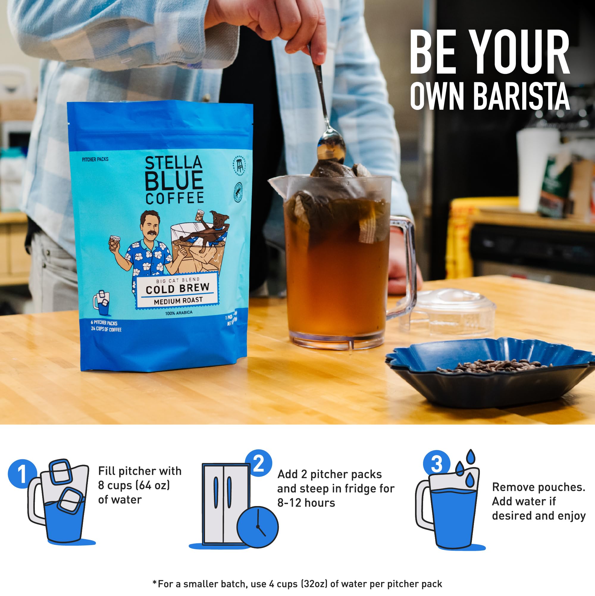 Steep-bags setup enables overnight cold brew without equipment.