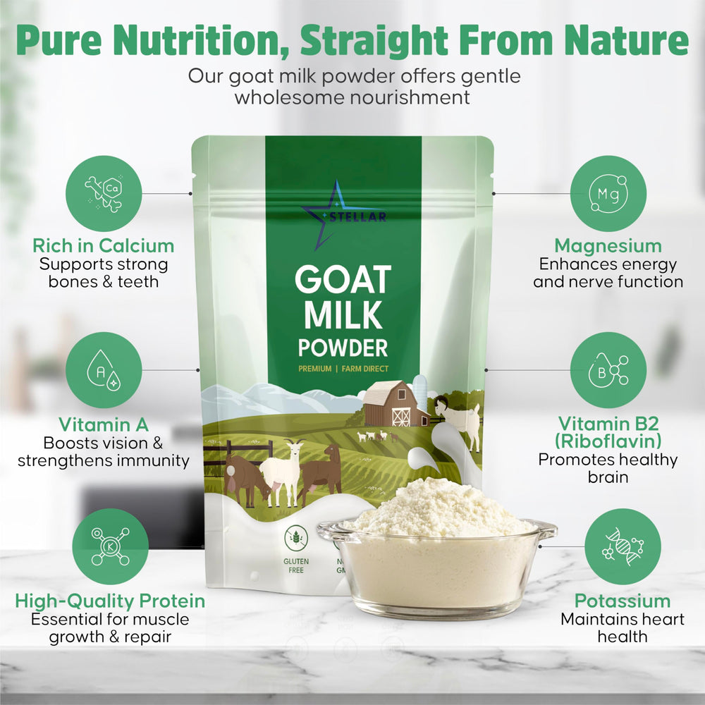 STELLAR Goat Milk Powder pet topper for dogs and cats.