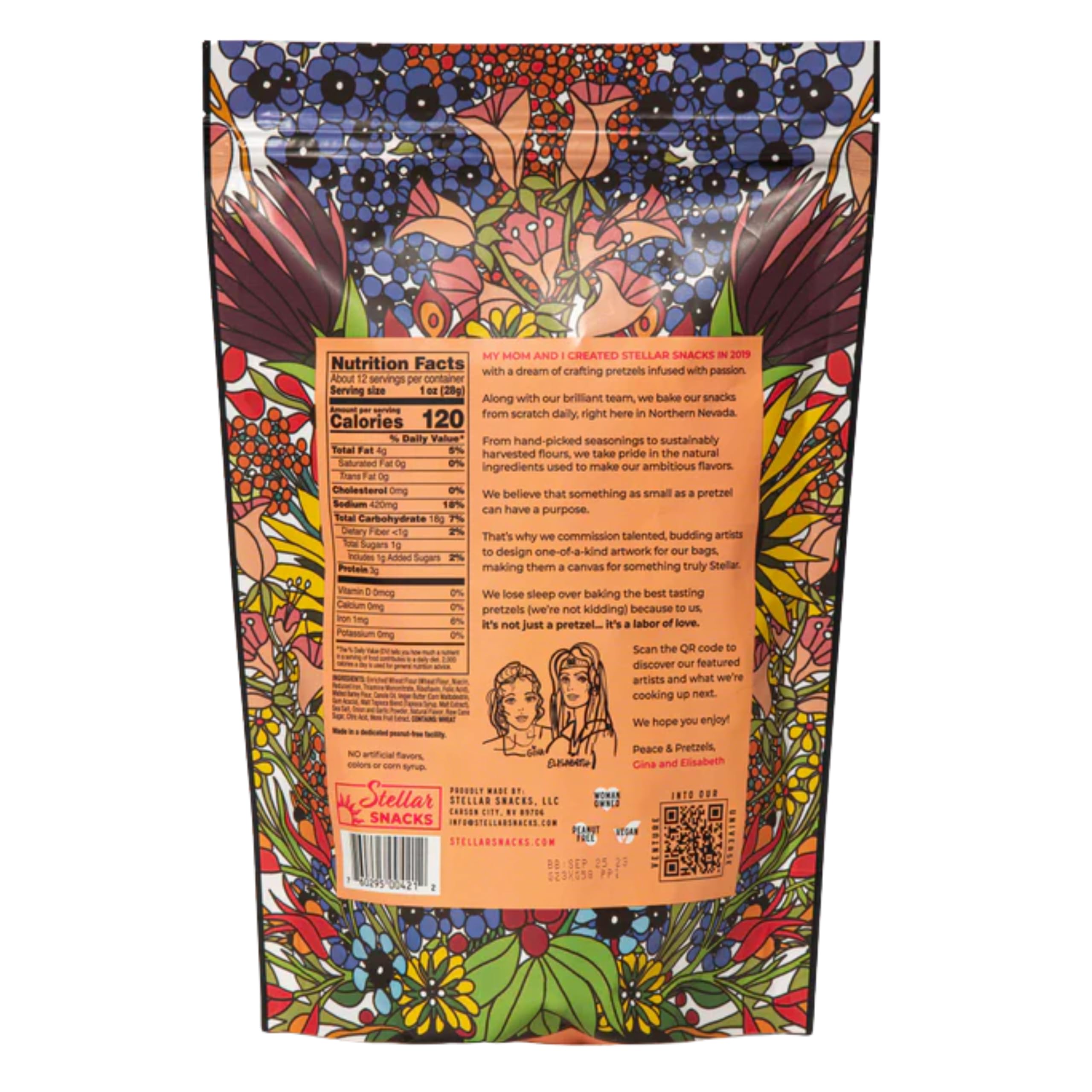Stellar Snacks Maui Monk pretzel braids bag portrayal emphasizing artisanal baked-from-scratch quality.