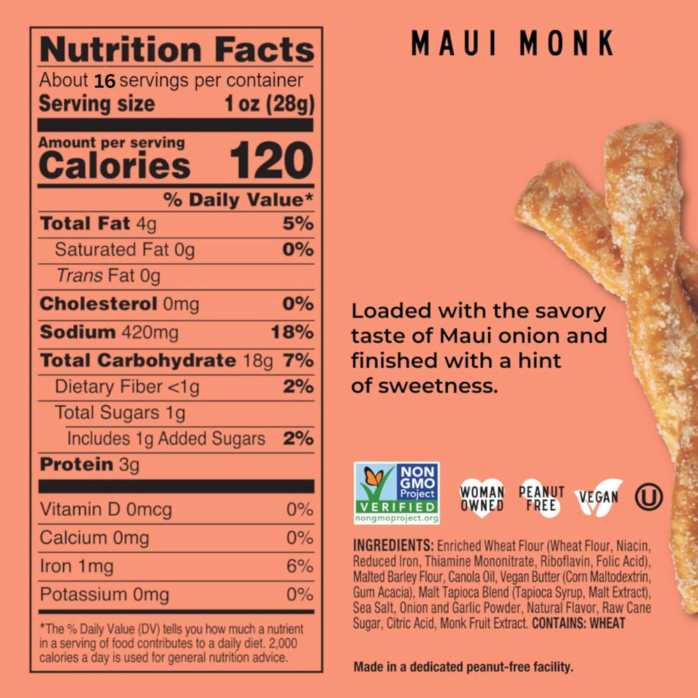 Stellar Snacks Maui Monk pretzel sticks arranged on a platter for sharing occasions.