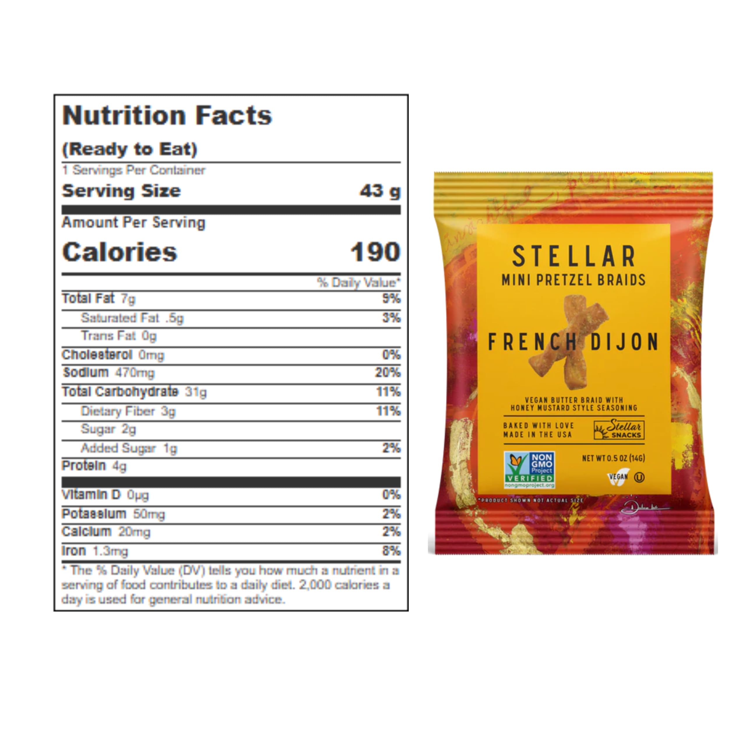 Close-up of four flavors in Stellar Snacks mini pretzel braids variety pack