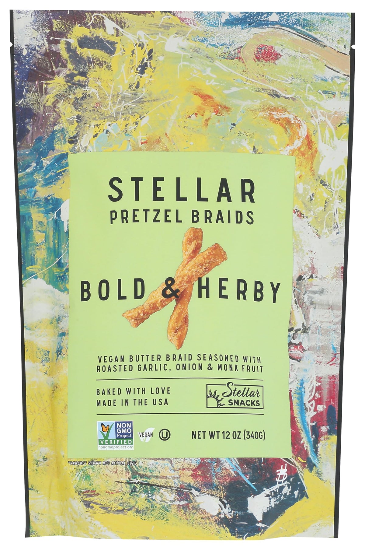 STELLAR SNACKS pretzel braids 12oz bag front view for on-the-go snacking
