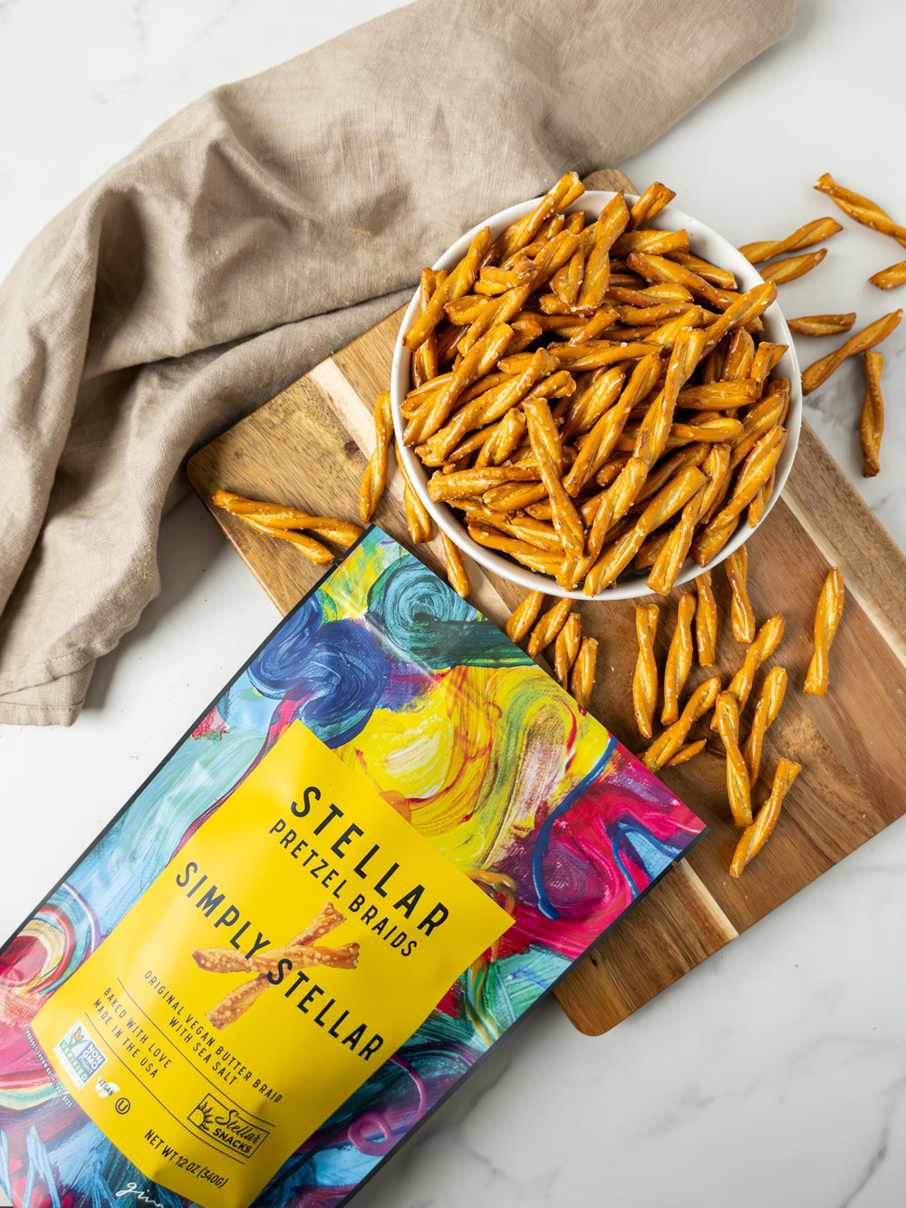 Stellar Snacks Pretzel Braids dip-ready treat beside dipping bowls