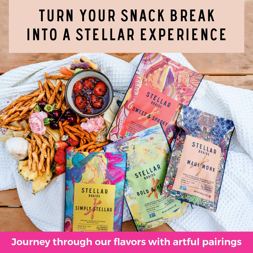 Stellar Snacks Maui Monk Sweet Onion flavor highlighted in ingredient panel for transparency.