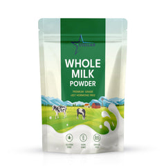 Stellar Whole Milk Powder front label highlighting grass fed dairy and shelf life