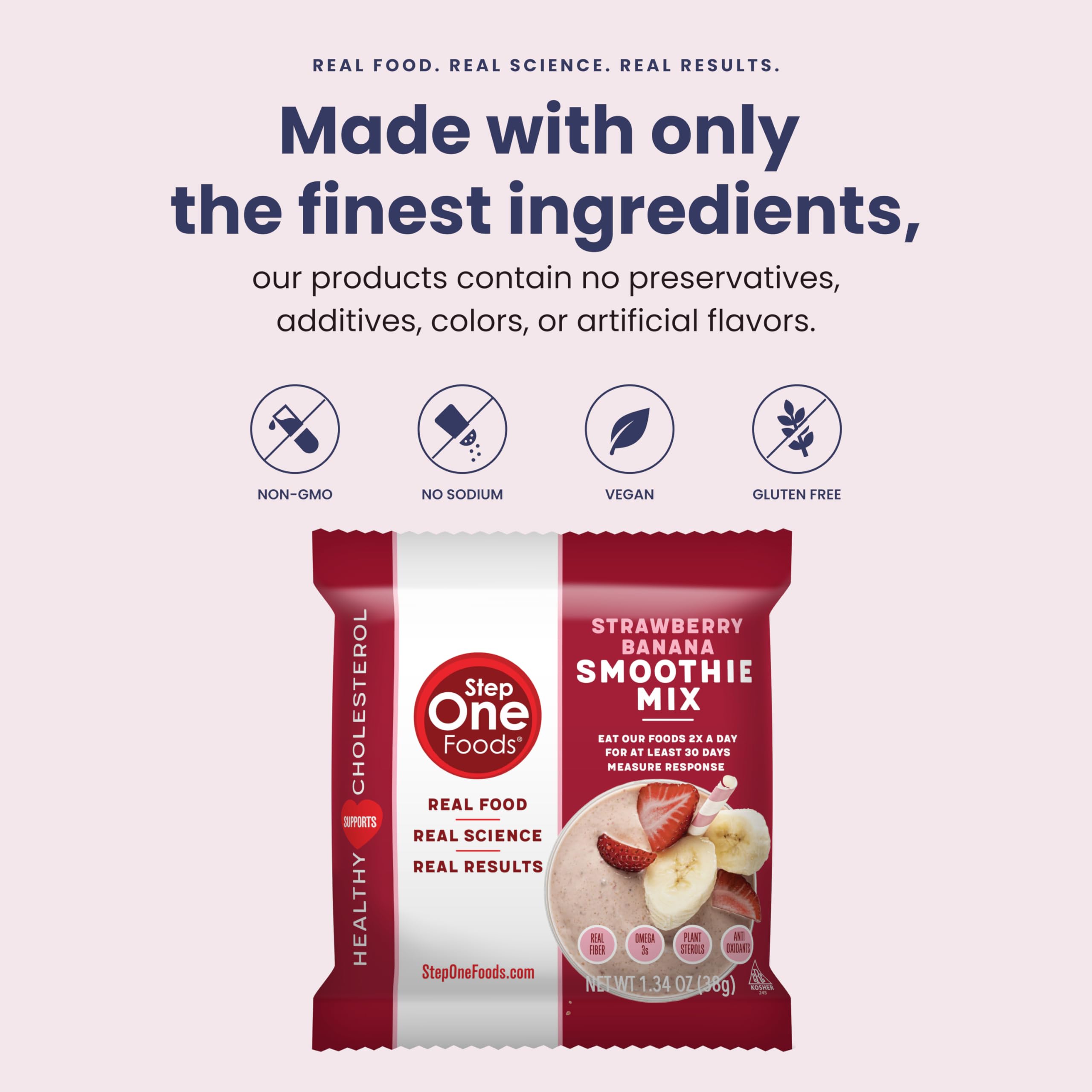 Step One Foods gluten-free vegan non-GMO label signals clean, plant-based ingredients.