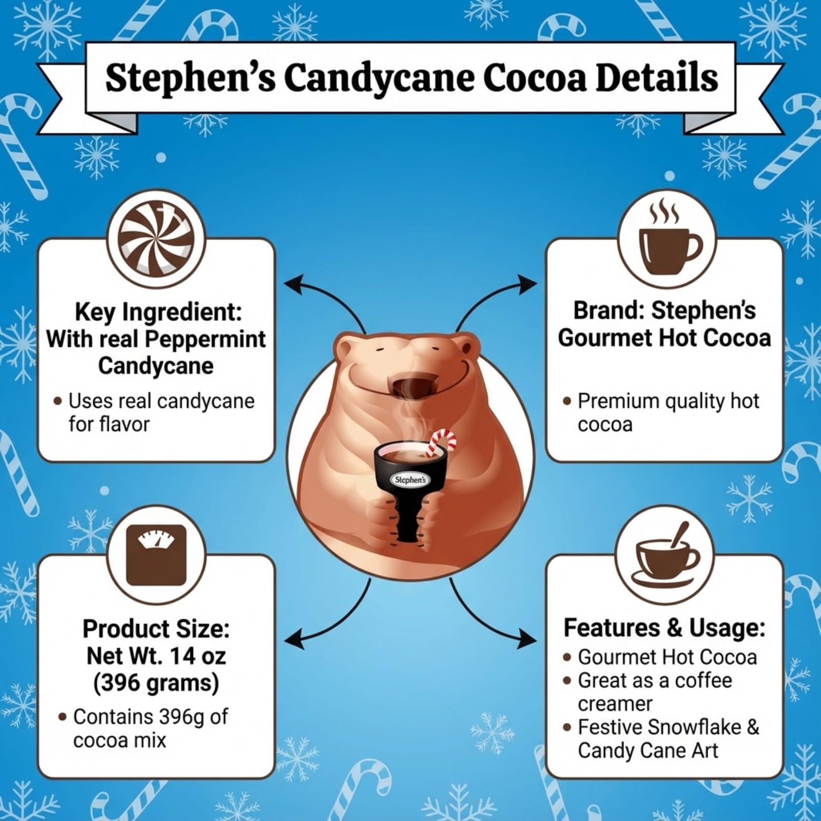 Gift-ready Stephen's cocoa basket featuring a tasty seasonal treat.