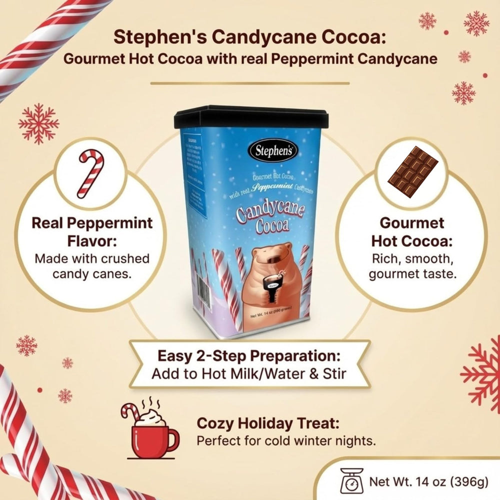 Holiday table setup featuring Stephen's candy cane cocoa for gatherings.