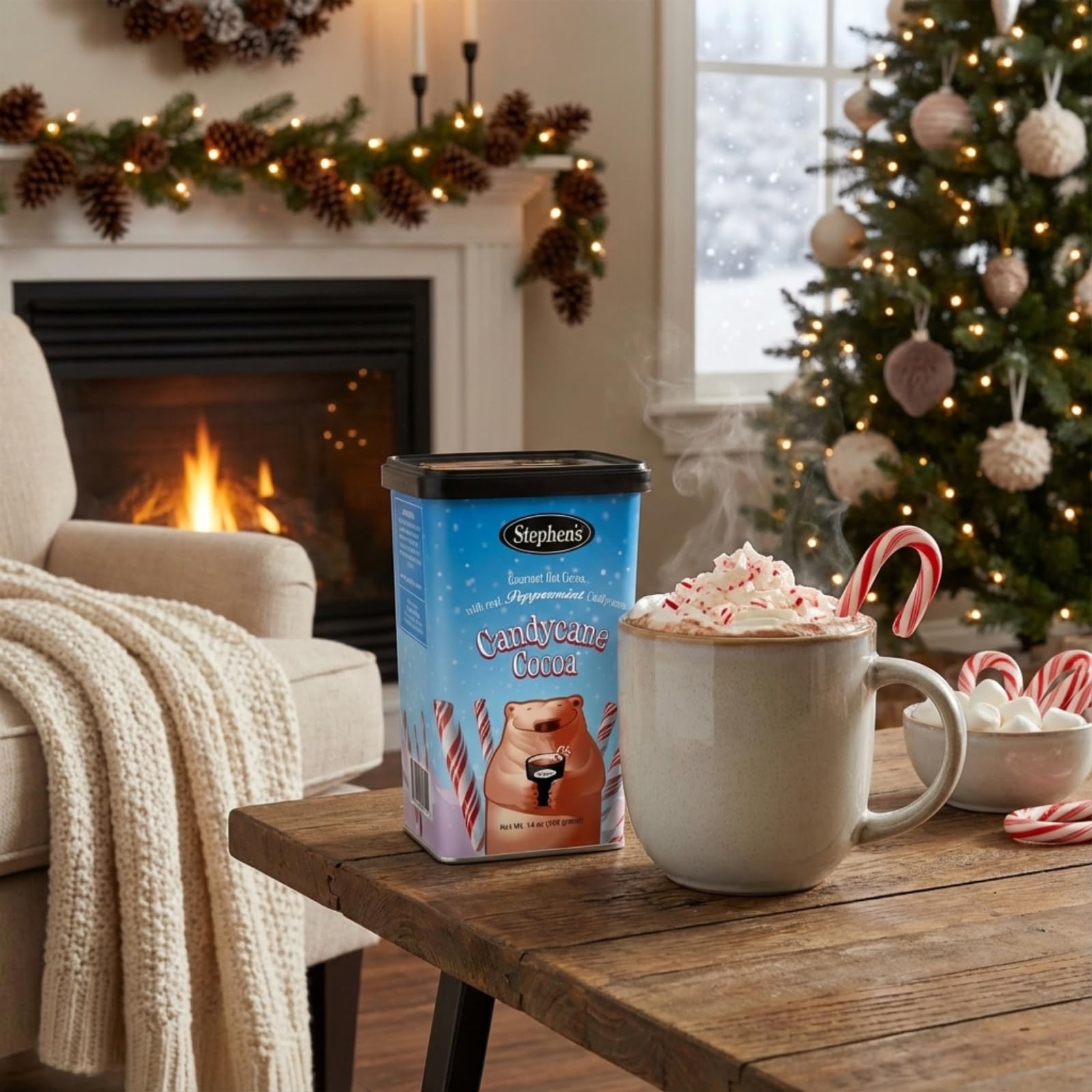 Pouring Stephen's cocoa into a mug to reveal a rich, creamy pour.