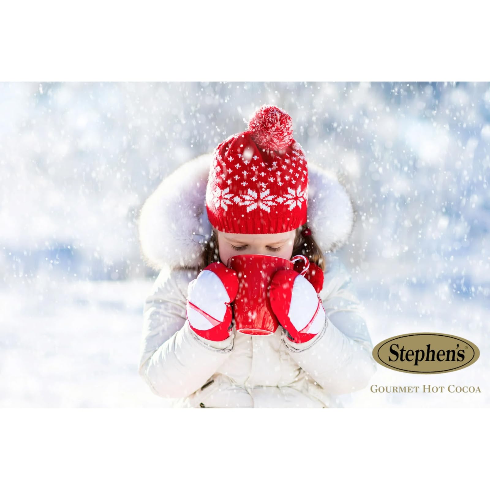 Stephen's Candycane hot cocoa powder in cup shows creamy chocolate and peppermint aroma.