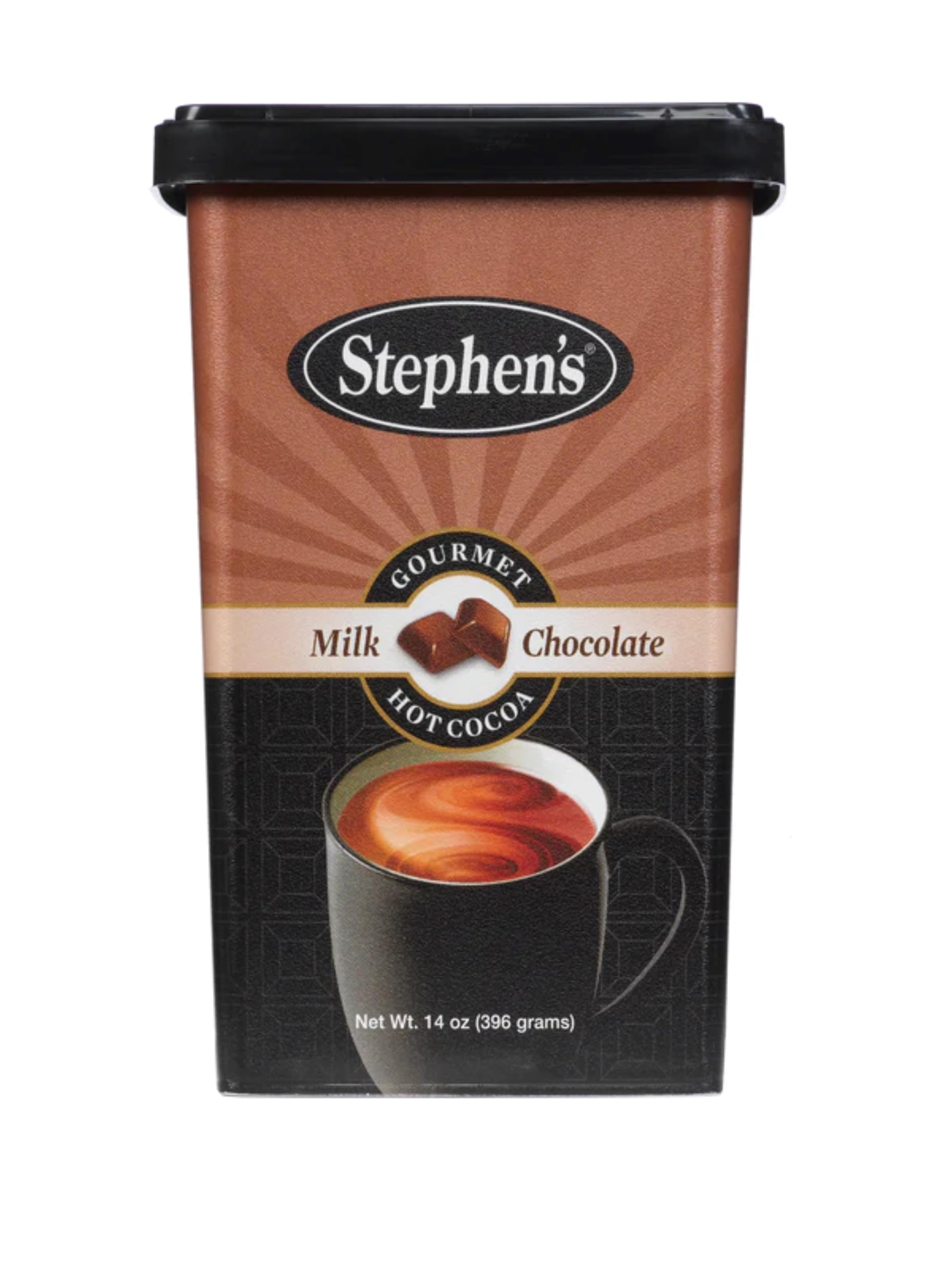Stephen's Milk Chocolate Hot Cocoa powder bottle offers convenient at-home indulgence.