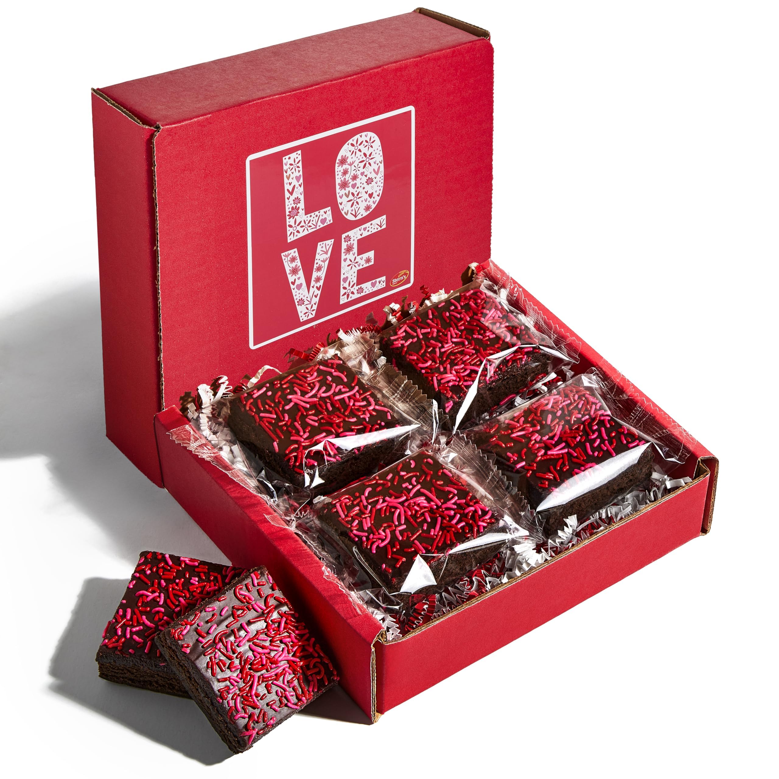 Stern's Bakery chocolate brownies with pink sprinkles, dairy-free and gift-ready.