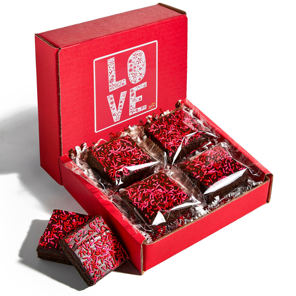 Stern's Bakery chocolate brownies with pink sprinkles, dairy-free and gift-ready.