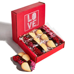 Stern's Bakery chocolate-dipped heart cookies with red sprinkles, ideal Valentine gift