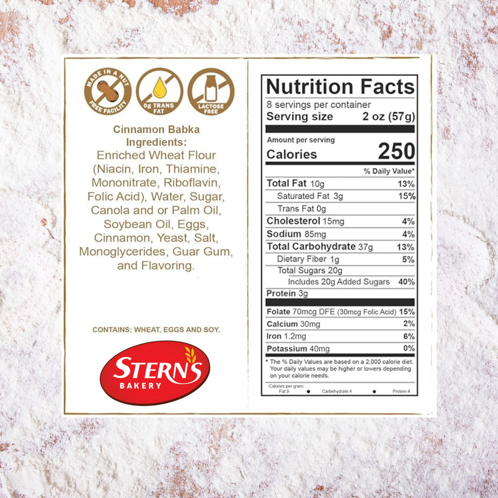 Stern's Bakery Cinnamon Babka cross-section reveals a rich cinnamon swirl