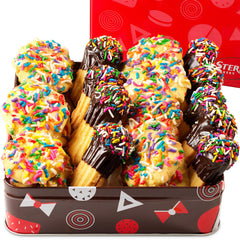 Stern's Bakery Italian cookies assortment in a red gift tin for celebrations.