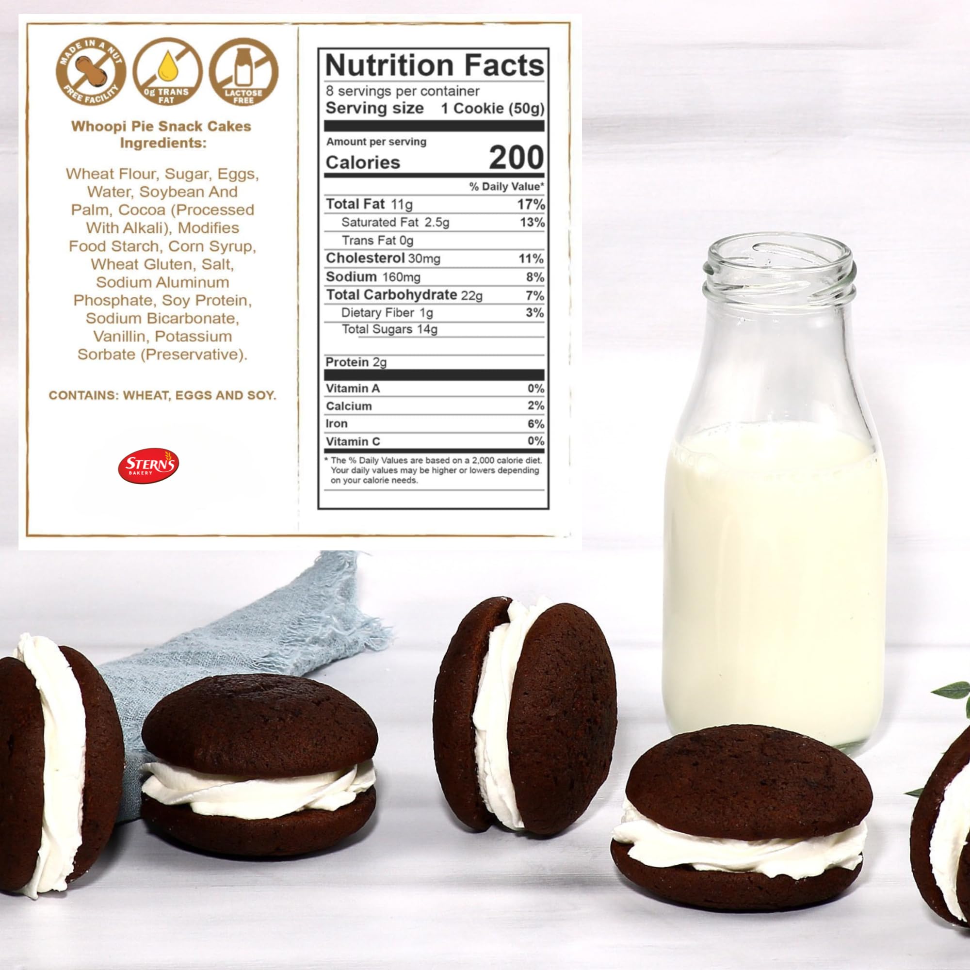 Nine individually wrapped Stern’s Bakery whoopie pies inside the gift box