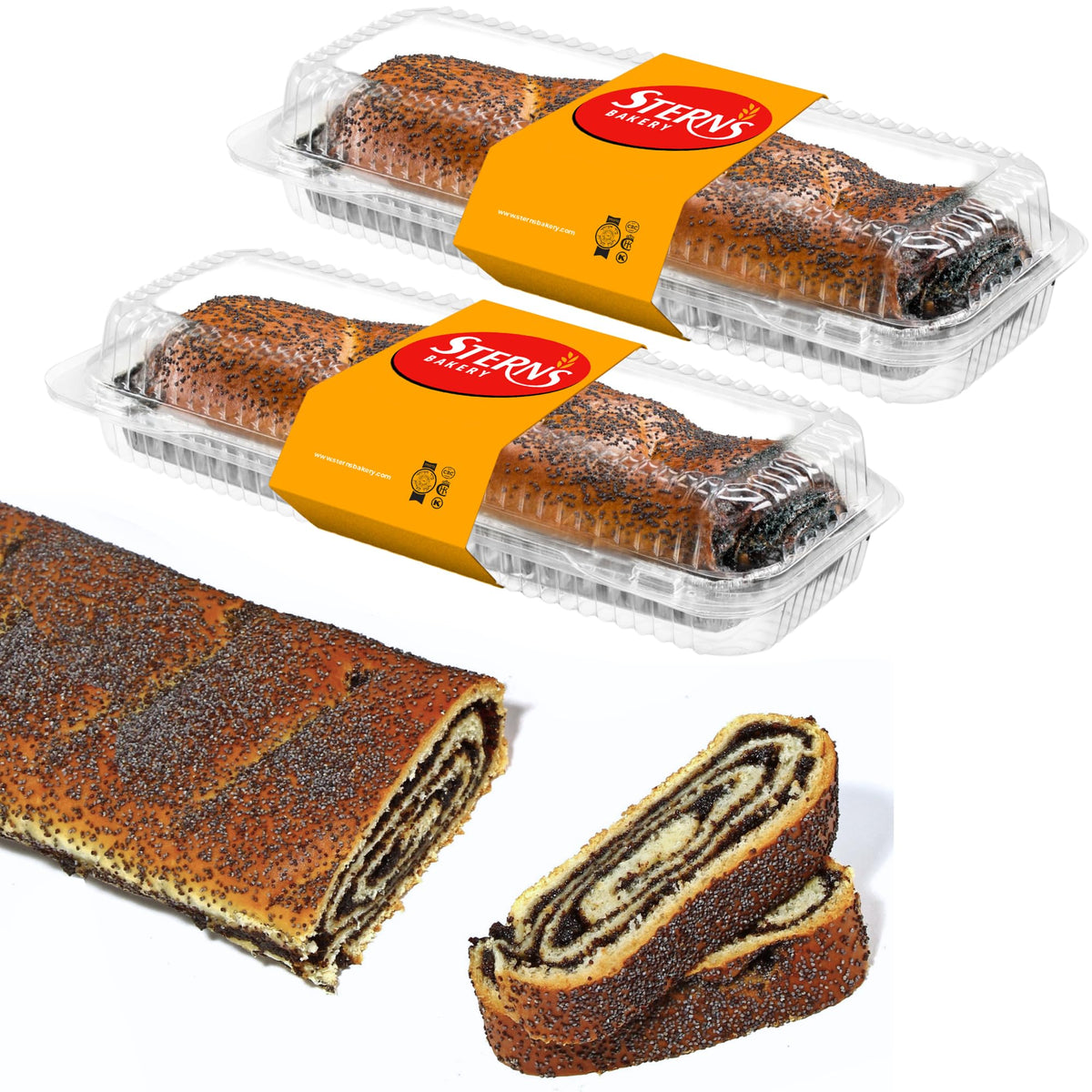 Stern's Bakery Poppy Seed Cake slice with rich filling, ideal for afternoon tea.