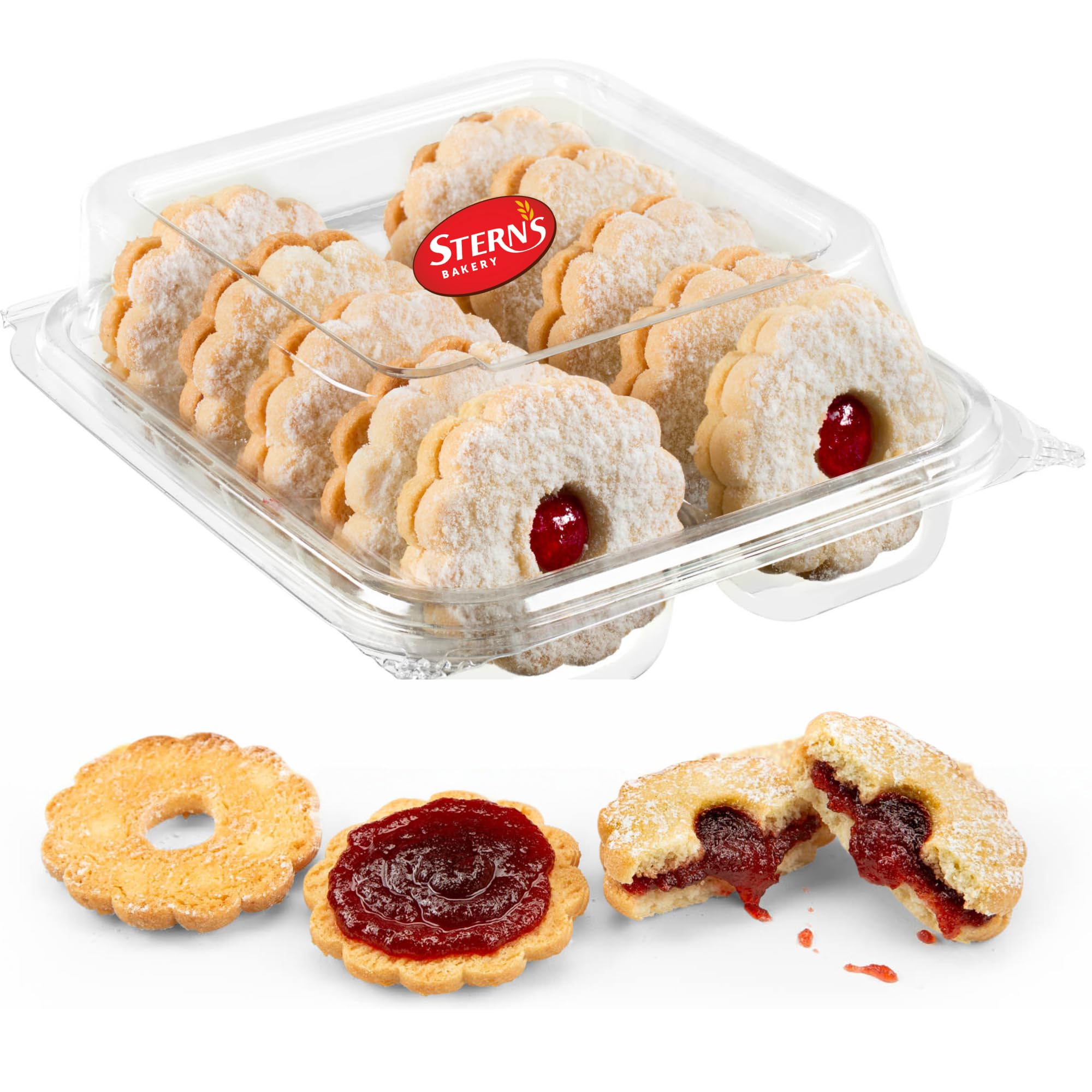 Stern's Bakery raspberry linzer cookies with jam center, ideal gift