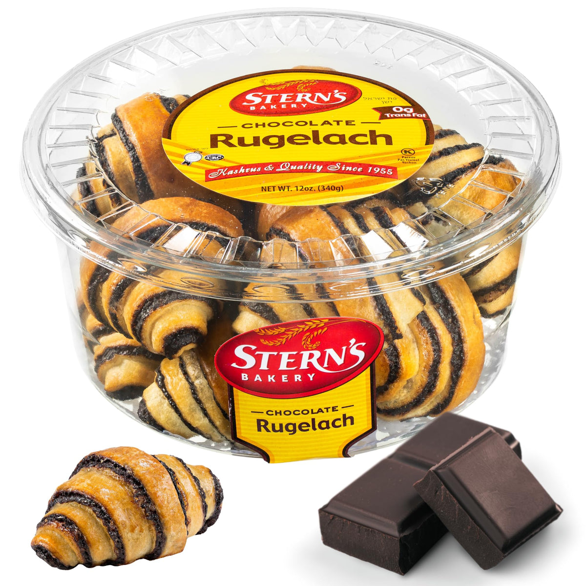 Stern’s Bakery rugelach with chocolate filling, perfect with coffee or tea.