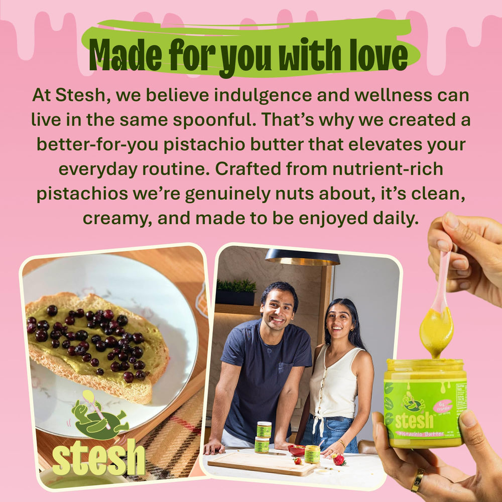 Stesh Pistachio Butter dessert topping enriches recipes with pistachio cream.