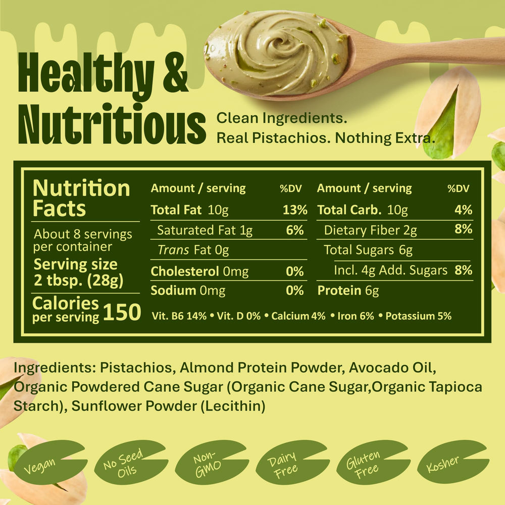 Stesh Pistachio Butter label closeup with clean ingredients.