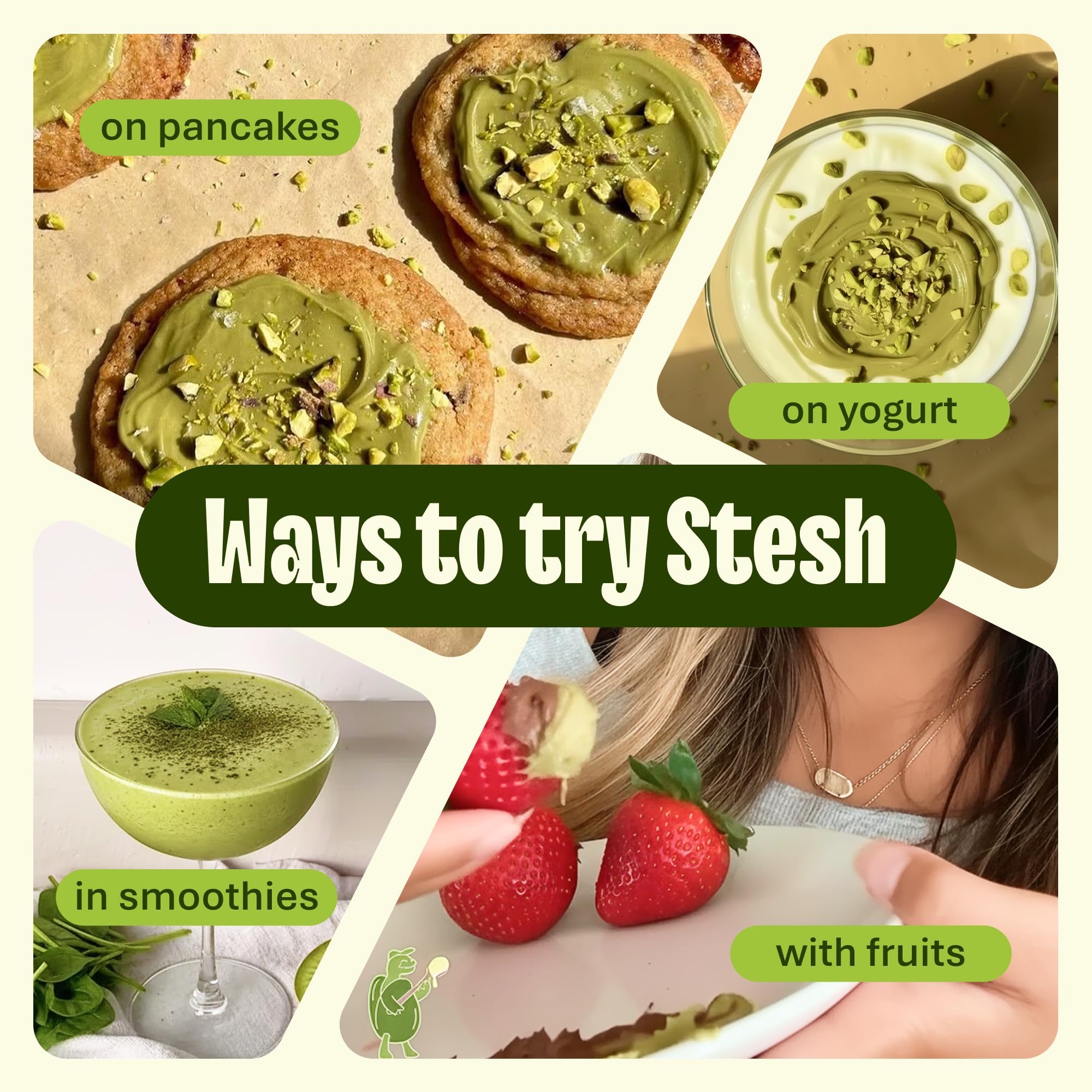 Stesh Pistachio Butter swirl in yogurt adds texture and fiber.