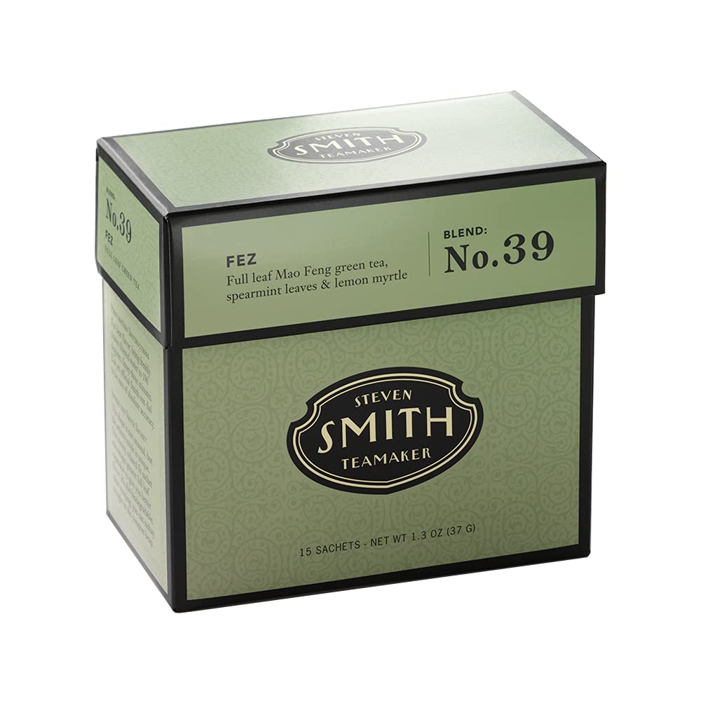 Fez Blend No. 39 packaging by Steven Smith Teamaker highlighting premium full-leaf green tea for gifting and daily delight