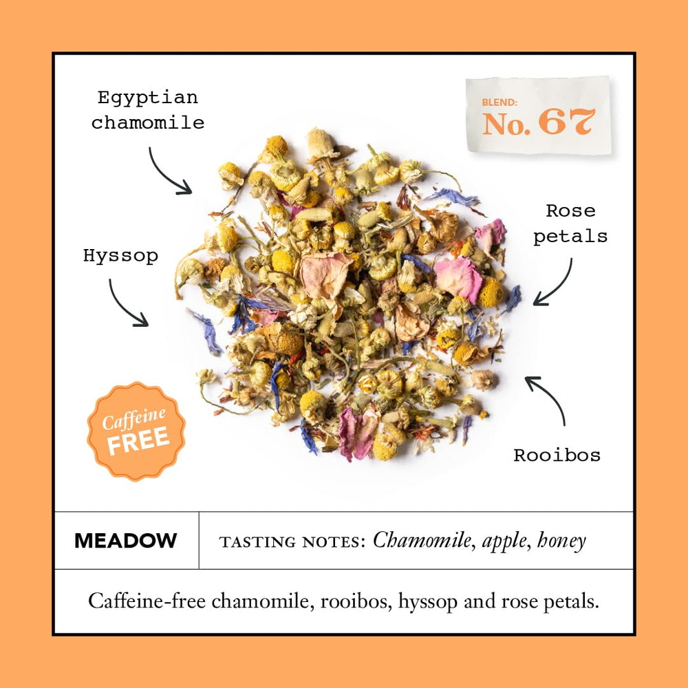 Meadow No. 67 chamomile and rose petals aroma in a cup.