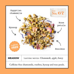 Meadow No. 67 chamomile and rose petals aroma in a cup.