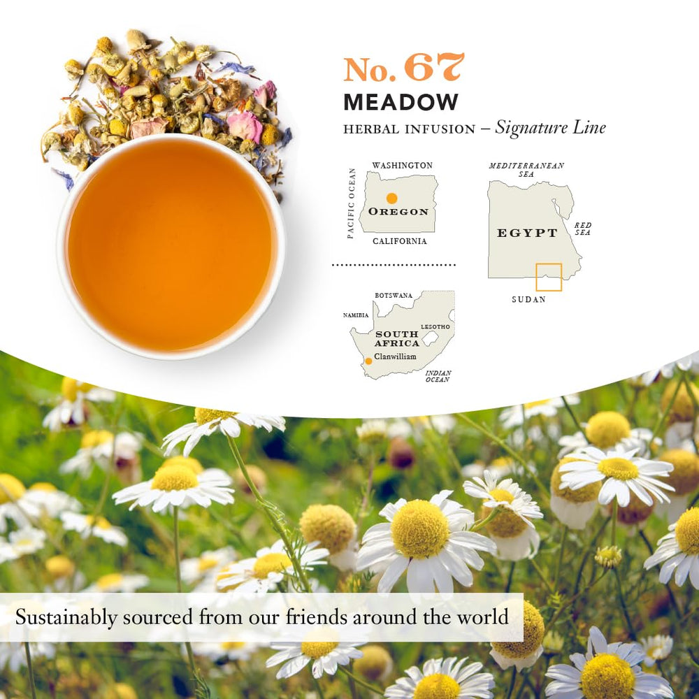 Steven Smith Teamaker Meadow No. 67 rooibos-hyssop aroma mingling with chamomile.