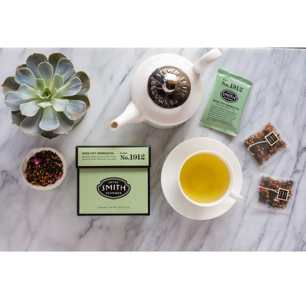 Steven Smith Teamaker Rose City Genmaicha No. 1912 with 15 sachets for full-leaf flavor