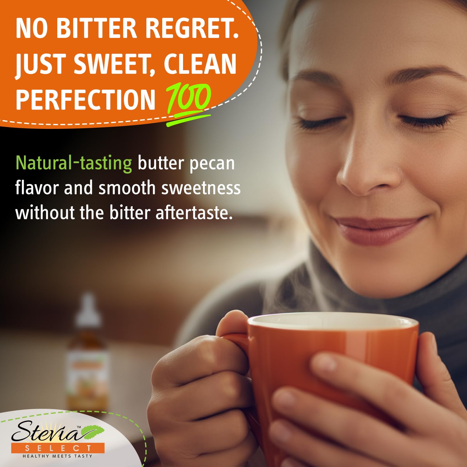 Stevia Select butter pecan drops mix into coffee for natural flavor