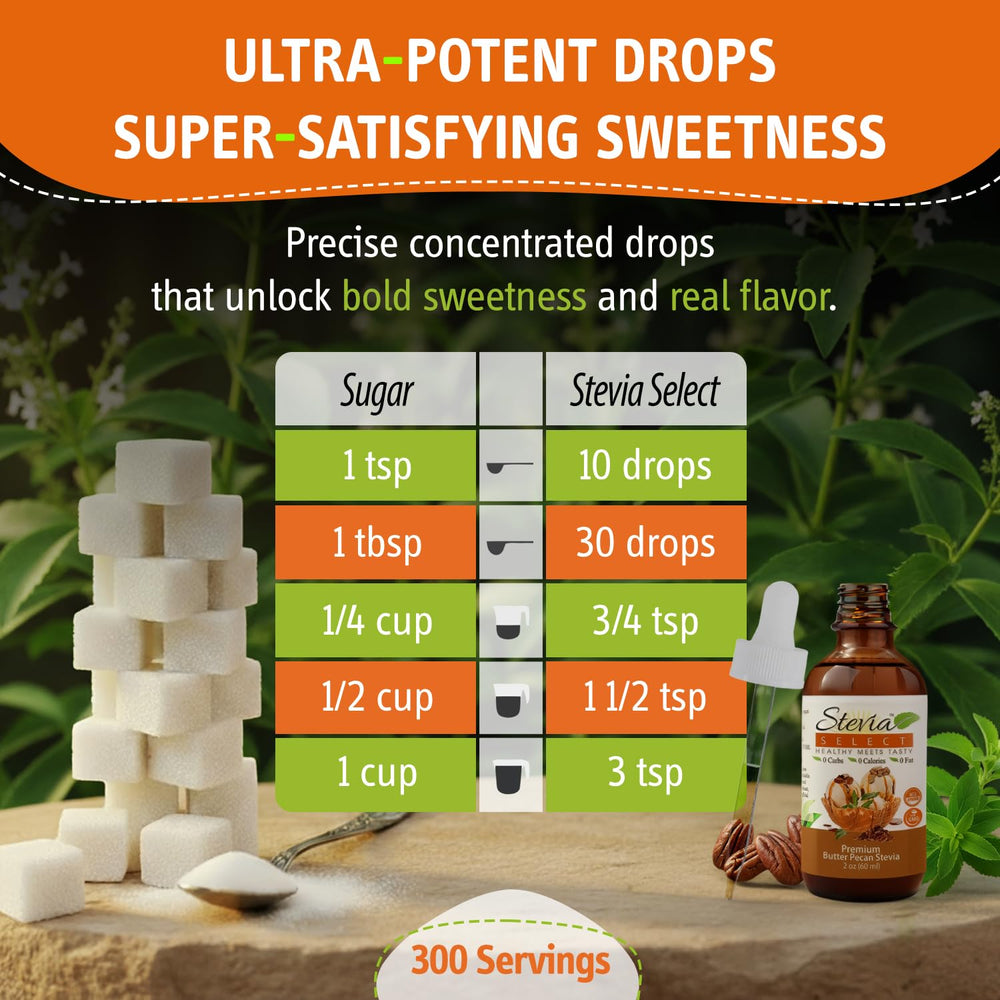 Stevia Select butter pecan drops sweeten tea without artificial aftertaste