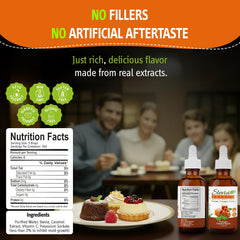 Stevia Select caramel liquid stevia drops close-up emphasizes precise flavor control.