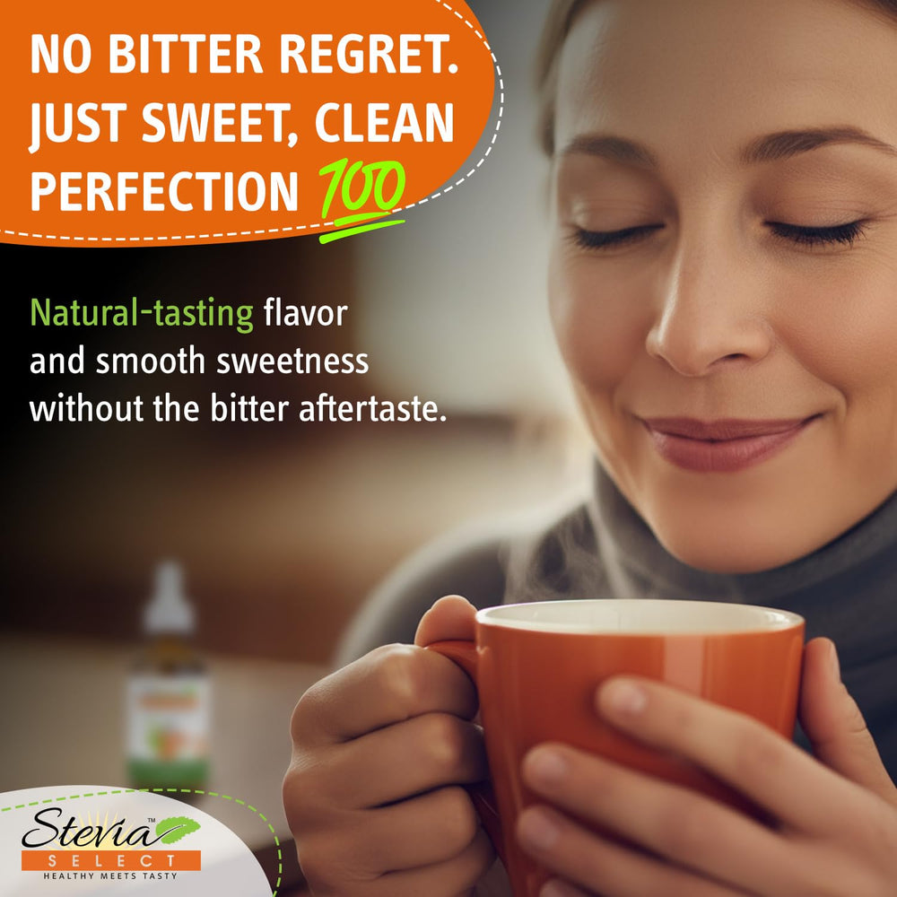 Stevia Select drops blended into coffee for smooth sweetness.