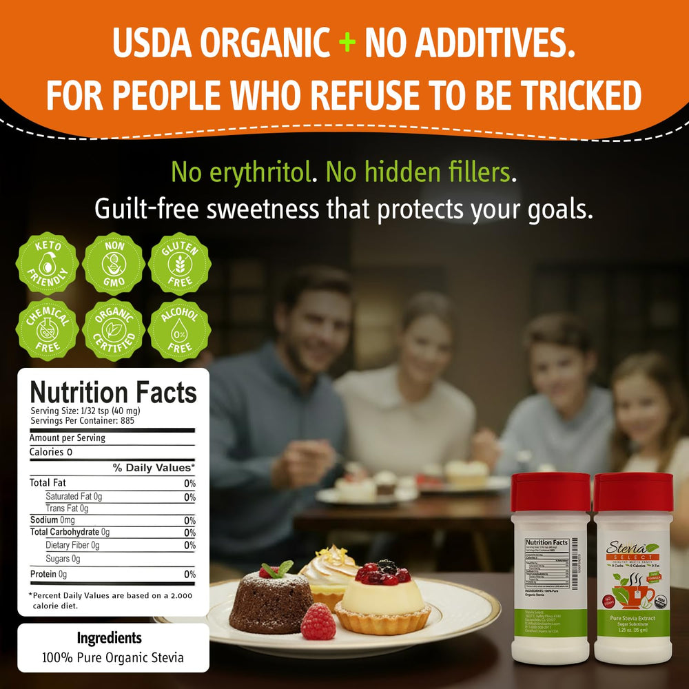 Stevia Select stevia powder dissolving in tea cup for sugar-free flavor
